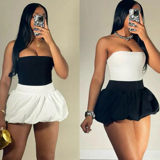 Pure Color All-matching Puffy High Waist Ultra Short Skirt Phosgene