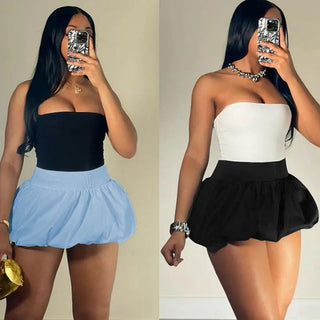 Pure Color All-matching Puffy High Waist Ultra Short Skirt Phosgene