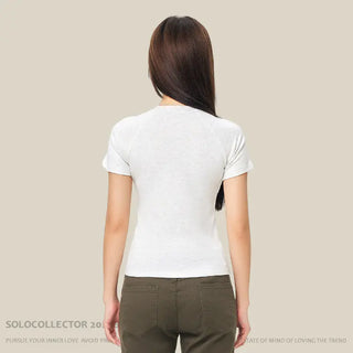 Round Neck Raglan Sleeves T-shirt Female Hot Girl Solid Color Top American Style Phosgene