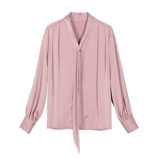 Satin Tie-neck Long Sleeve Shirt Simple All-match Tops Phosgene