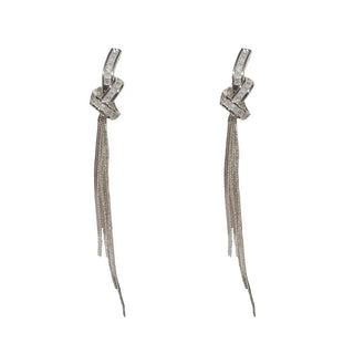 Simple Delicate Super Shining Zircon Knot Long Fringe Earrings Sterling Silver Needle Design Sense Phosgene