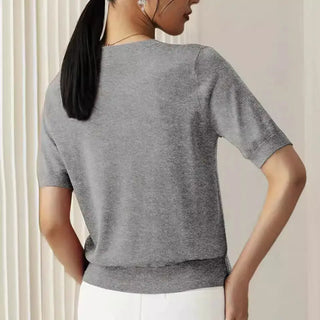 Simple Niche Round Neck Solid Color French Short Sleeve Sweater Sweater Phosgene