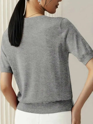 Simple Niche Round Neck Solid Color French Short Sleeve Sweater Sweater Phosgene