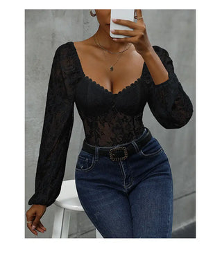 Slim Fit Integrated Cloth Sexy Lace Stitching Jumpsuit Phosgene