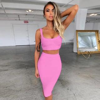 Solid Color Sling U-neck Short Top High Waist Slim Hip Skirt Bandage Skirt Suit Phosgene