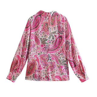 Spring New Women's Retro Casual Printed Shirt Top Phosgene