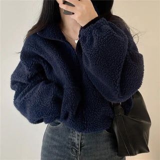 Stand-up Collar Thermal Faux Lamb Fur Coat Women's Autumn And Winter New Loose Temperament Zip Cardigan Tops Phosgene