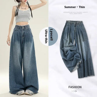 Summer Design Super Wide Slimming Waist Loose Drooping Mop Pants Phosgene