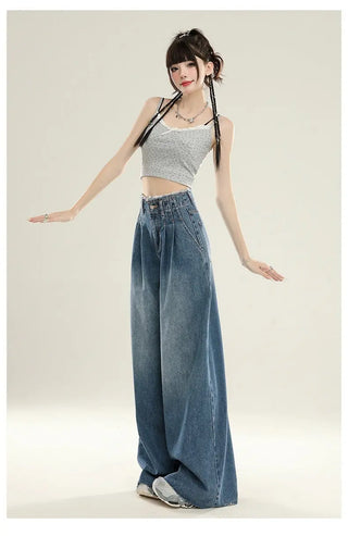 Summer Design Super Wide Slimming Waist Loose Drooping Mop Pants Phosgene