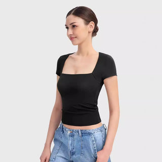 Summer Short-sleeved Square Collar Low-cut Women's T-shirt Top Phosgene