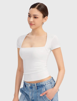 Summer Short-sleeved Square Collar Low-cut Women's T-shirt Top Phosgene