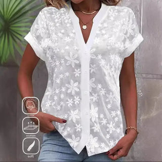 Summer Simplicity Casual V-neck Solid Color Shirt For Women Phosgene