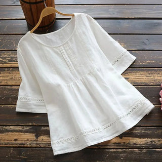 Summer Solid Color Cotton And Linen Top Half Sleeve Phosgene