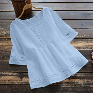 Summer Solid Color Cotton And Linen Top Half Sleeve Phosgene