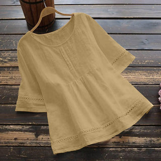 Summer Solid Color Cotton And Linen Top Half Sleeve Phosgene