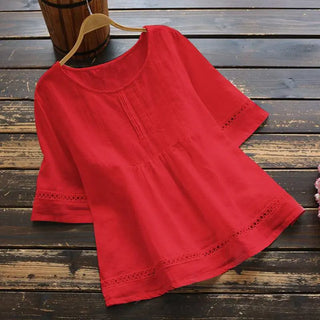 Summer Solid Color Cotton And Linen Top Half Sleeve Phosgene