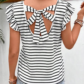 Summer Women's Striped Top Fashion V-neck T-shirt Phosgene