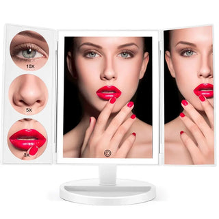 Trifold Makeup Mirror With Light 68 LED Vanity Mirrors 10X Magnifying 180Rotation Phosgene