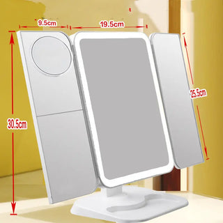 Trifold Makeup Mirror With Light 68 LED Vanity Mirrors 10X Magnifying 180Rotation Phosgene