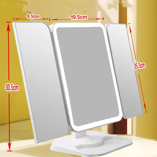 Trifold Makeup Mirror With Light 68 LED Vanity Mirrors 10X Magnifying 180Rotation Phosgene