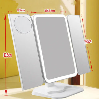 Trifold Makeup Mirror With Light 68 LED Vanity Mirrors 10X Magnifying 180Rotation Phosgene