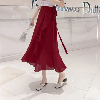 Vacation Style Floral Skirt Chiffon Dress Skirt One-piece Ruffled Phosgene