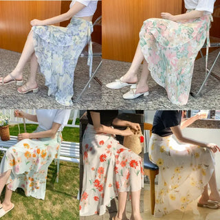 Vacation Style Floral Skirt Chiffon Dress Skirt One-piece Ruffled Phosgene