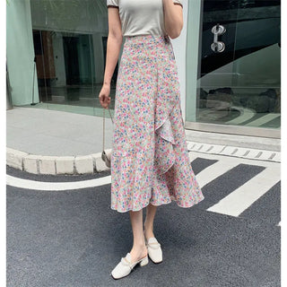 Vacation Style Floral Skirt Chiffon Dress Skirt One-piece Ruffled Phosgene