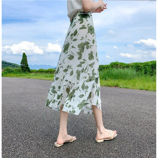 Vacation Style Floral Skirt Chiffon Dress Skirt One-piece Ruffled Phosgene