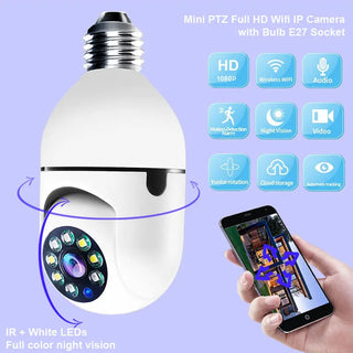 WiFi CAMERA 1080P Bulb 4X Zoom Camera E27 Home 5GWiFi Alarm Monitor Phosgene