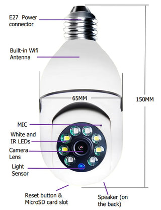 WiFi CAMERA 1080P Bulb 4X Zoom Camera E27 Home 5GWiFi Alarm Monitor Phosgene