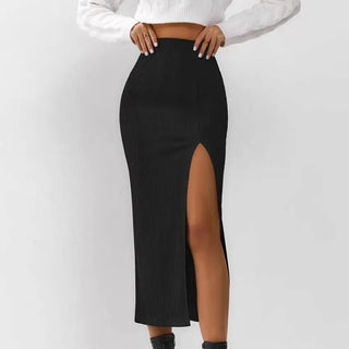 Women's Black Straight Split Skirt Phosgene