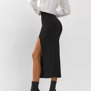 Women's Black Straight Split Skirt Phosgene