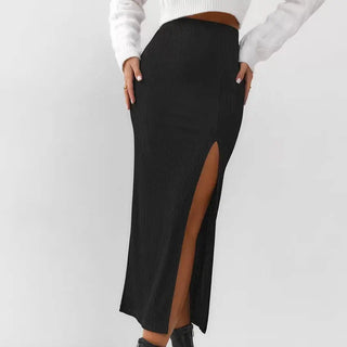 Women's Black Straight Split Skirt Phosgene