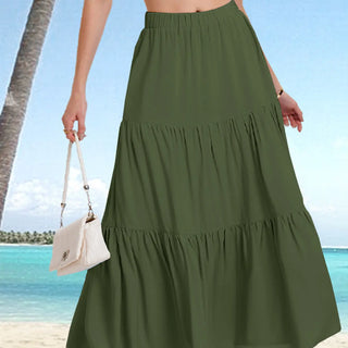 Women's Elastic High Waist Long Skirt Drawstring A- Line Phosgene