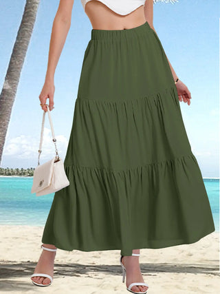 Women's Elastic High Waist Long Skirt Drawstring A- Line Phosgene