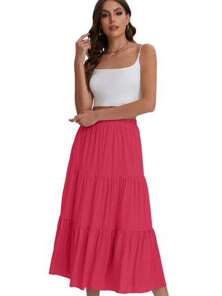 Women's Elastic High Waist Long Skirt Drawstring A- Line Phosgene