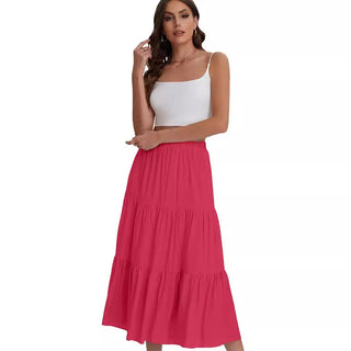 Women's Elastic High Waist Long Skirt Drawstring A- Line Phosgene