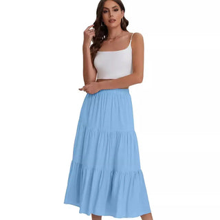 Women's Elastic High Waist Long Skirt Drawstring A- Line Phosgene