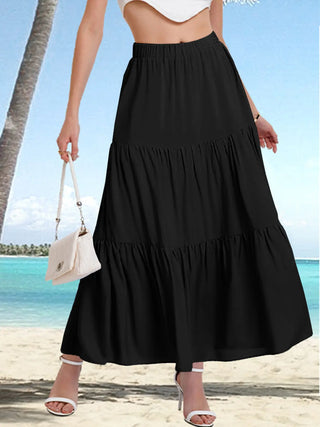 Women's Elastic High Waist Long Skirt Drawstring A- Line Phosgene