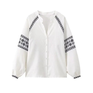 Women's Fashionable White Cotton And Linen Shirt Phosgene