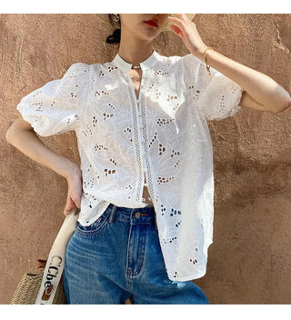 Women's Short-sleeved Cotton Embroidered Shirt Phosgene