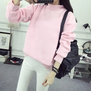 Women's Solid Color Plush Small Standing Collar Pullover Hoodie Phosgene