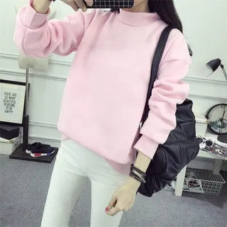 Women's Solid Color Plush Small Standing Collar Pullover Hoodie Phosgene