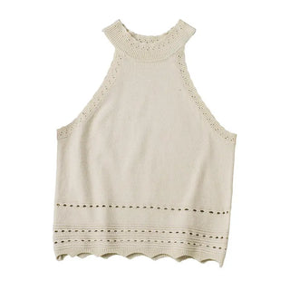 Women's Summer Casual Hollow-out Lace Plain Knitted Tight Vest Top Phosgene