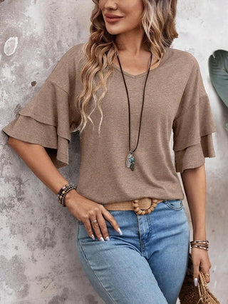 Women's Summer Solid Color And V-neck Loose T-shirt Phosgene