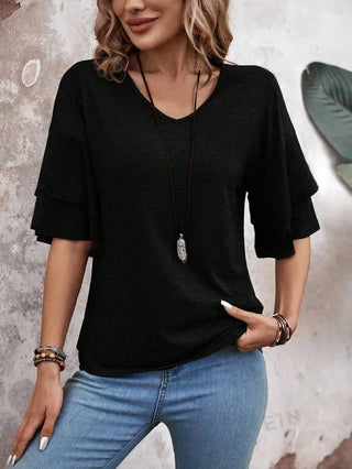 Women's Summer Solid Color And V-neck Loose T-shirt Phosgene