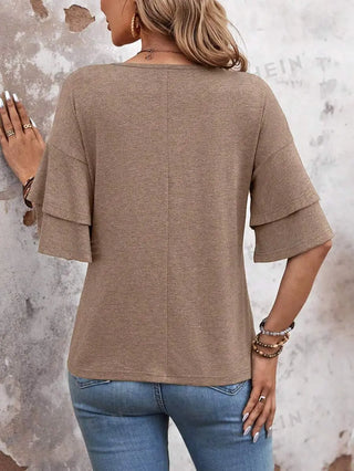 Women's Summer Solid Color And V-neck Loose T-shirt Phosgene