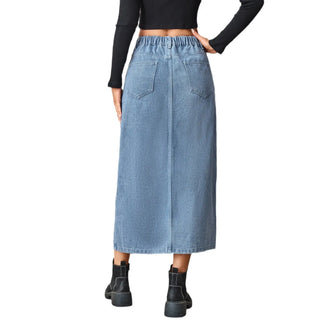 Women's Summer Washed Denim Elastic Waist Denim Skirt Phosgene