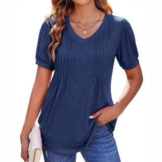 Women's Tops V-neck Loose Stripes Short Sleeve Phosgene